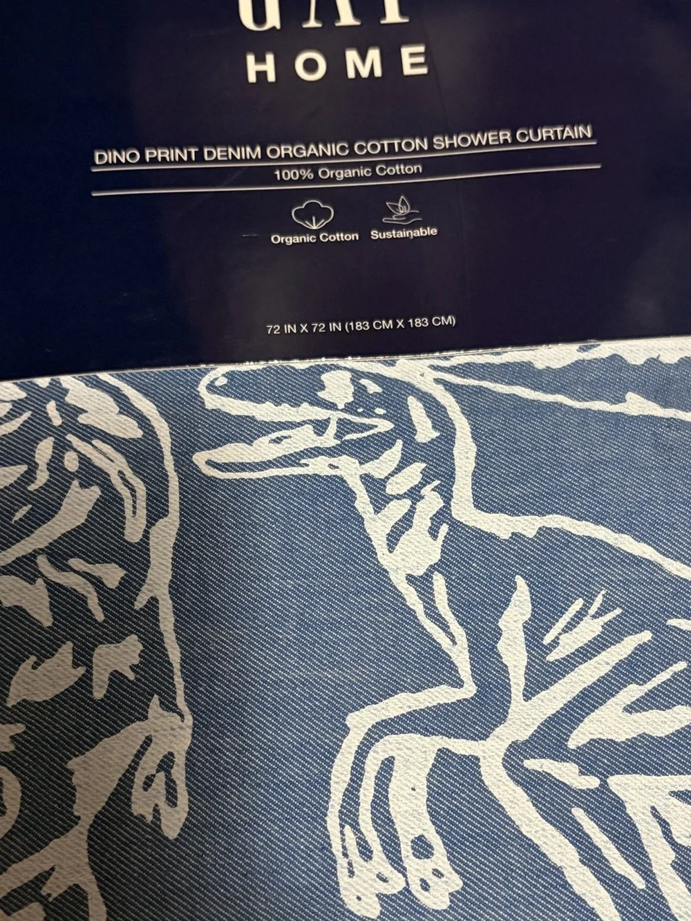 GAP Home Blue and White Dino Print Organic Cotton Shower Curtain